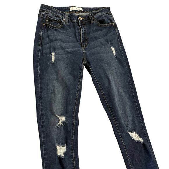 KanCan Estilo 9 ankle skinny mid rise distressed jeans size 28 dark denim pants - Picture 2 of 7